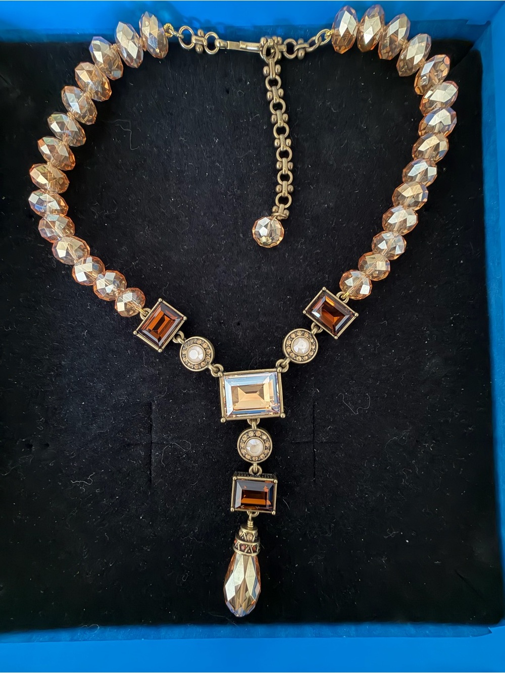 NIB Heidi Daus Emerald Cut Topaz Brilliant Designer Signed Necklace in Box NWOT